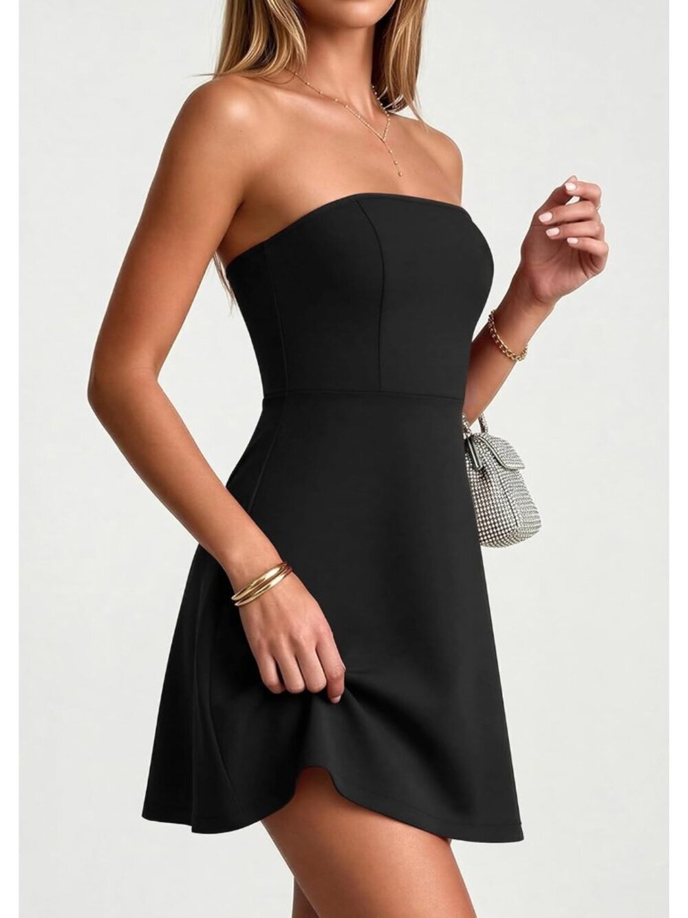 〽️Women's Black Strapless Spring A LINE Tube Top Summer Short Mini Dress